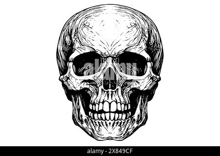 Skull disegnato a mano con inchiostro . Illustrazione vettoriale incisa. Illustrazione Vettoriale