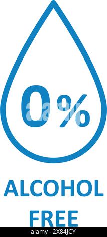 Icona senza alcol. Non contengono il simbolo dell'alcol. Tag zero per cento. Rilascia simbolo. Prodotto cosmetico per la salute. icona 0 percento. Elemento infografico del design Illustrazione Vettoriale