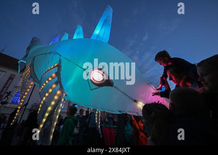 Brno, Repubblica Ceca. 22 maggio 2024. L'installazione teatrale all'aperto intitolata i visitatori (Navstevnici) con burattini luccicanti di animali marini e creature notturne del Teatro V.O.S.A. si è svolta a Brno, Repubblica Ceca, il 22 maggio 2024. L'installazione fa parte del programma del festival Theatre World Brno 2024. Crediti: Vaclav Salek/CTK Photo/Alamy Live News Foto Stock