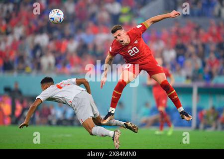 Stadio, Ras Abu Aboud, Doha. 2 dicembre 2022. Firo : calcio, Serbia -Svizzera 02.12.2022 Sergej Milinkovic-Savic di Serbia durante la partita Serbia vs Svizzera, corrispondente al gruppo G della Coppa del mondo FIFA Qatar 2022, allo stadio 974, Ras Abu Aboud, Doha, il 2 dicembre, 2022. credito: dpa/Alamy Live News Foto Stock