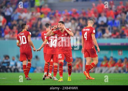 Stadio, Ras Abu Aboud, Doha. 2 dicembre 2022. Firo : calcio, Serbia -Svizzera 02.12.2022 Sasa Lukic di Serbia durante la partita Serbia vs Svizzera, corrispondente al gruppo G della Coppa del mondo FIFA Qatar 2022, allo stadio 974, Ras Abu Aboud, Doha, il 2 dicembre, 2022. credito: dpa/Alamy Live News Foto Stock