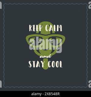 Tipografia per le vacanze estive, citazioni ispirate per poster o illustrazioni vettoriali di abbigliamento. Messaggio "Mantieni la calma e rimani fresco". Ghiaccio disegnato a mano Illustrazione Vettoriale