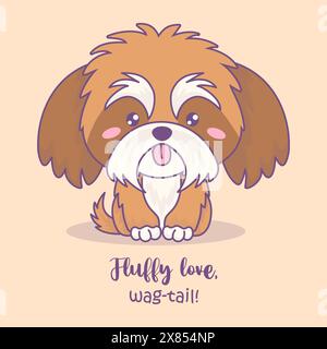 Carino e soffice cane Shih Tzu. Simpatico animale personaggio kawaii dei cartoni animati. Cane da braccio. Illustrazione vettoriale Illustrazione Vettoriale