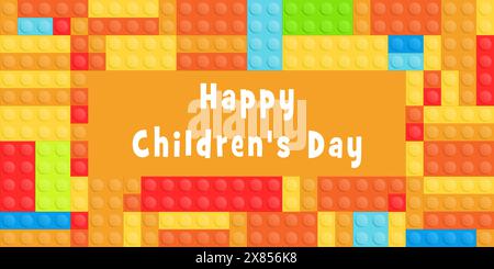 Buona giornata dei bambini. Biglietto d'auguri o banner con blocchi colorati. Illustrazione Vettoriale