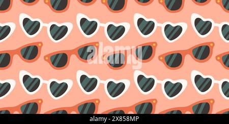 Motivo estivo disegnato a mano con occhiali da sole, motivo senza cuciture per tessuti, tessuti, carta da imballaggio, copertina, striscione Illustrazione Vettoriale