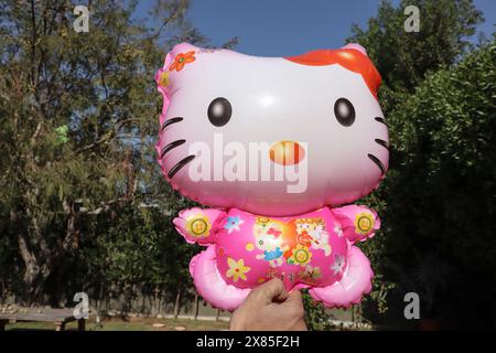 Palloncino in lamina di elio dalla forma Hello Kitty per le feste Foto Stock