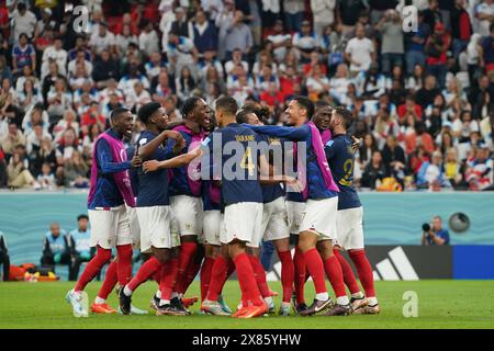 Doha, Qatar. decimo. Dicembre 2022. Francia festeggia la vittoria la partita tra Francia e Inghilterra, quarti di finale, Coppa del mondo FIFA Qatar 2022. Foto Stock