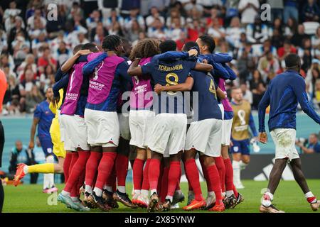 Doha, Qatar. decimo. Dicembre 2022. Francia festeggia la vittoria la partita tra Francia e Inghilterra, quarti di finale, Coppa del mondo FIFA Qatar 2022. Foto Stock