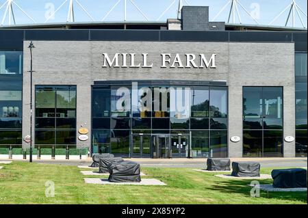 Mill Farm, sede della Fylde Association Football Club di Kirkham, Regno Unito Foto Stock