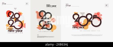 Design retrò felice anno nuovo 2025. Con numeri unici e un bellissimo aspetto classico. Progettate per festeggiare il nuovo anno 2025. Illustrazione Vettoriale