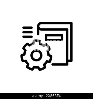 Manuale dell'utente, icona opuscolo, libretto di istruzioni, documento tecnico del progetto, simbolo Web a linee sottili su sfondo bianco Illustrazione Vettoriale