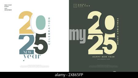 Festa di Capodanno 2025. Design per festeggiare il nuovo anno 2025 con un concetto felice. Design vettoriale premium per il calendario del nuovo anno 2025, poster. Illustrazione Vettoriale