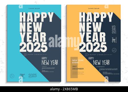Felice anno nuovo 2025. Design di poster per l'anno nuovo 2025 con un concetto semplice e felice. poster del nuovo anno 2025. 2025 design vettoriale premium. Illustrazione Vettoriale