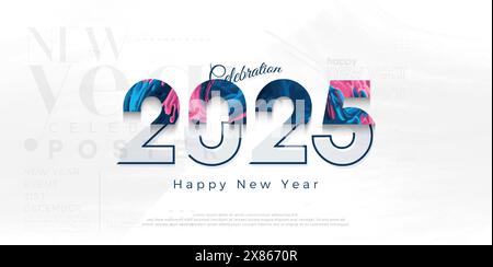 Splendido design felice anno nuovo 2025. Con illustrazioni numeriche uniche e bellissime. Sfondo vettoriale di qualità superiore per la celebrazione del nuovo anno 2025. Illustrazione Vettoriale