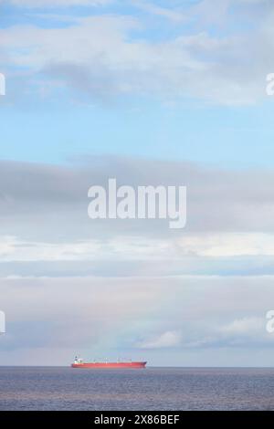 Una nave da carico naviga nel Rio de la Plata, Buenos Aires, Argentina. Foto Stock