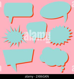 Serie di bolle blu senza frasi su sfondo rosa. Illustrazione vettoriale. Illustrazione Vettoriale