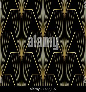 Sfondo Art Deco. Motivo nero e oro senza cuciture in uno stile anni Venti Illustrazione Vettoriale