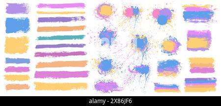 Vettore tratti pennello. Macchie e sfondi di inchiostro colorato. Set di caselle di testo Illustrazione Vettoriale
