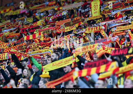 Lens, Francia. 19 maggio 2024. Tifosi e tifosi di Lens nella foto durante la partita 34 della Ligue 1 Uber Eats nella stagione 2023-2024 tra Racing Club de Lens e Montpellier Herault Sport Club il 19 maggio 2024 a Lens, Francia. (Foto di David Catry/Sportpix ) credito: Sportpix/Alamy Live News Foto Stock