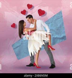 Bella coppia con appuntamento. Collage artistico creativo Foto Stock