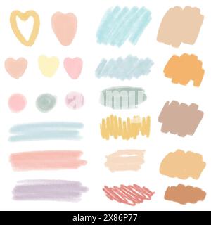 Set di elementi di design grunge disegnati a mano colorati. Disegna a mano le linee del pennello. Illustrazione Vettoriale