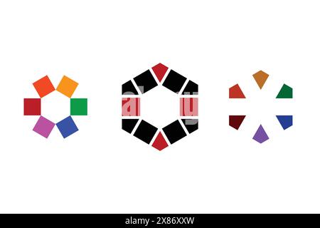 Set di icone esagonali colorate. Set vettoriale di icone esagonali a colori. Vettore grafico a forma esagonale. Illustrazione Vettoriale