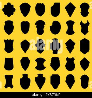 Emblema di protezione della collezione. Set di icona dello scudo araldico nero. Illustrazione vettoriale. Illustrazione Vettoriale