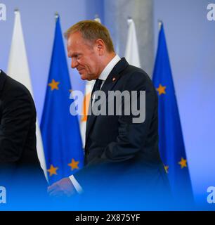 Varsavia, Polonia. 23 maggio 2024. Il primo ministro polacco Donald Tusk è visto alla Cancelleria del primo ministro a Varsavia, in Polonia, il 23 maggio 2024. Si tratta della prima visita ufficiale del presidente cipriota in Polonia. (Foto di Jaap Arriens/Sipa USA) credito: SIPA USA/Alamy Live News Foto Stock