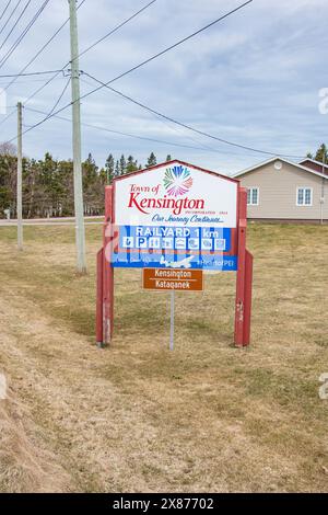 Benvenuto all'insegna della città di Kensington a Prince Edward Island, Canada Foto Stock