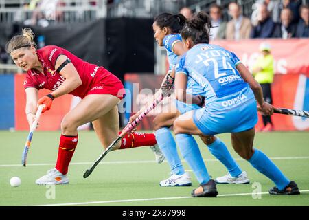 Anversa, Belgio. 23 maggio 2024. Pauline Leclef belga, in azione durante una partita di hockey tra la nazionale belga delle Panthers rosse e l'India, partita 6/16 nella fase a gironi della FIH Pro League femminile 2024, giovedì 23 maggio 2024, ad Anversa. BELGA PHOTO JASPER JACOBS credito: Belga News Agency/Alamy Live News Foto Stock