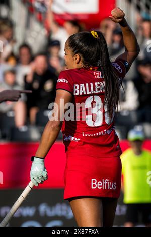 Anversa, Belgio. 23 maggio 2024. Il belga Ambre Ballenghien festeggia durante una partita di hockey tra la nazionale belga delle Panthers rosse e l'India, la partita 6/16 nella fase a gironi della FIH Pro League femminile 2024, giovedì 23 maggio 2024, ad Anversa. BELGA PHOTO JASPER JACOBS credito: Belga News Agency/Alamy Live News Foto Stock