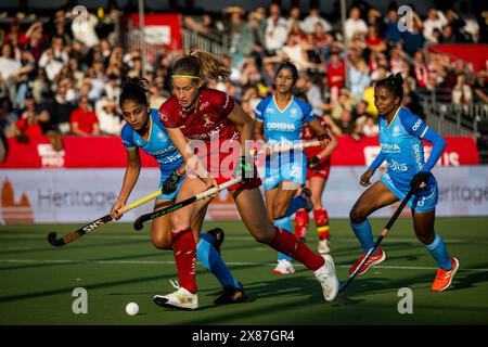 Anversa, Belgio. 23 maggio 2024. Louise Dewaet belga, in azione durante una partita di hockey tra la nazionale belga delle Panthers rosse e l'India, partita 6/16 nella fase a gironi della FIH Pro League femminile 2024, giovedì 23 maggio 2024, ad Anversa. BELGA PHOTO JASPER JACOBS credito: Belga News Agency/Alamy Live News Foto Stock