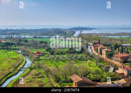 Italia, Veneto, Torcello, veduta aerea della laguna veneta in primavera Foto Stock