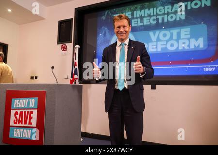 Richard Tice, leader della Reform UK, lancia una campagna elettorale a Londra. Il primo ministro Rishi Sunak ha annunciato le elezioni generali del 4 luglio 2024. Foto Stock
