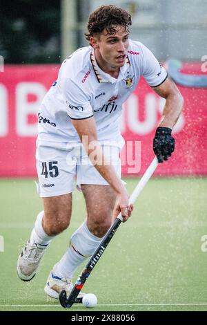 Anversa, Belgio. 23 maggio 2024. Olivier Biekens belga, raffigurato in azione durante una partita di hockey tra la nazionale belga dei Red Lions e l'India, partita 6/16 nella fase a gironi della FIH Pro League maschile 2024, giovedì 23 maggio 2024, ad Anversa. BELGA PHOTO JASPER JACOBS credito: Belga News Agency/Alamy Live News Foto Stock