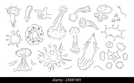 Illustrazione vettoriale dinamica e dinamica con un elemento esplosivo disegnato a mano in stile fumettistico. Illustrazione Vettoriale