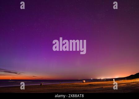 Aurora Boreale sul Mar Baltico vicino a riga e Jurmala in Lettonia Foto Stock