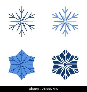 Icona del fiocco di neve impostata in stile piatto e lineare. Illustrazione vettoriale. Illustrazione Vettoriale