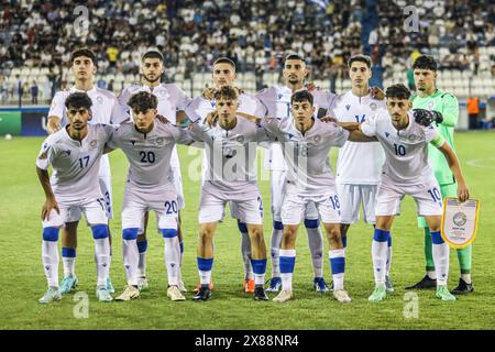 Larnaca, Cipro. 23 maggio 2024. Cipro U17 foto del team, Larnaca, Cipro, maggio. 23, 2024. Cipro U17 gioca contro la Serbia U17 allo stadio Antonis Papadopoulos, durante il giorno 2 del gruppo A del Campionato europeo UEFA UNDER-17, dove la Serbia ha vinto 3-1 e si è qualificata per il turno successivo, mentre Cipro è stata eliminata. (Foto di Kostas Pikoulas/Sipa USA). Crediti: SIPA USA/Alamy Live News Foto Stock