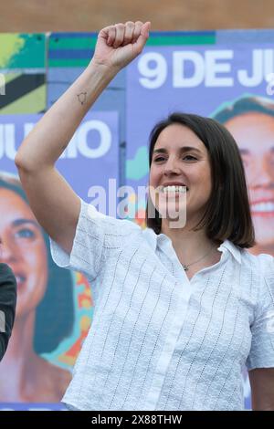 Madrid, Spagna. 23 maggio 2024. La candidata di Podemos alle elezioni europee, Irene Montero, all'inizio della campagna elettorale di Podemos, in piazza Arturo Barea, il 23 maggio 2024 a Madrid, Spagna. Crediti: SIPA USA/Alamy Live News Foto Stock