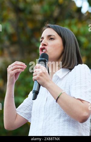 Madrid, Spagna. 23 maggio 2024. La candidata di Podemos alle elezioni europee, Irene Montero, all'inizio della campagna elettorale di Podemos, in piazza Arturo Barea, il 23 maggio 2024 a Madrid, Spagna. Crediti: SIPA USA/Alamy Live News Foto Stock