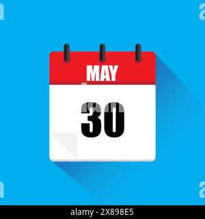 Icona del calendario. Rosso e bianco. Maggio 30. Illustrazione vettoriale. Illustrazione Vettoriale