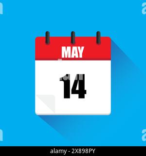 Icona del calendario. Rosso e bianco. 14 maggio. Illustrazione vettoriale. Illustrazione Vettoriale