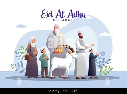 EID al adha Mubarak saluti gruppo di persone familiari che festeggiano. disegno dell'illustrazione vettoriale astratta Illustrazione Vettoriale