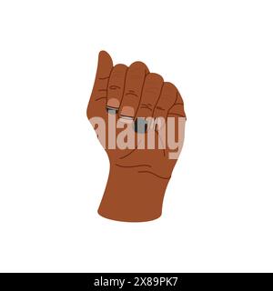 Mano d'uomo con unghie nere. Manicure maschile, unghie alla moda. Illustrazione vettoriale. Dalla pelle nera, uomo africano, diversità Illustrazione Vettoriale