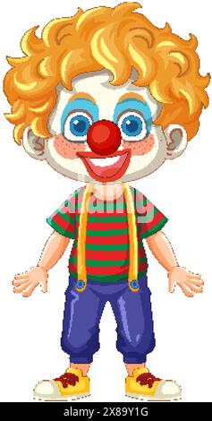 Allegro clown dai colori vivaci e un grande sorriso Illustrazione Vettoriale