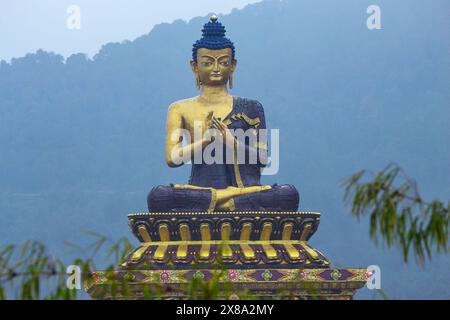 Parco del Buddha di Ravangla, noto anche come Tathagata TSAL con statua del Buddha di 130 piedi di altezza, Ravangla, Sikkim, India. Foto Stock