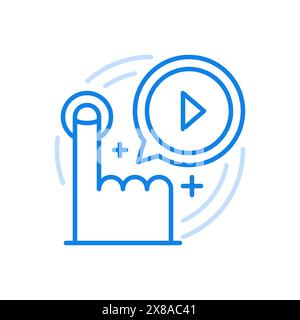 Accendere l'icona della linea vettoriale del dispositivo elettronico. Gadget di attivazione e software online. Premere manualmente il pulsante Web sullo schermo. Connessione delle tecnologie mobili Illustrazione Vettoriale