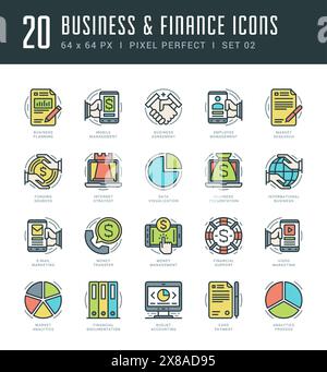 Set di icone di linea. Moderno e moderno vettore lineare lineare sottile concetto aziendale e finanziario. Per grafica di siti Web, applicazioni mobili, progettazione infografica, fratello Illustrazione Vettoriale