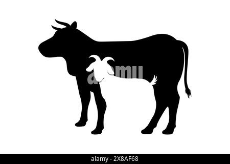 Illustrazione di capre e mucche in stile spazio negativo. EID al-Adha sacrifica animali silhouette. Illustrazione Vettoriale